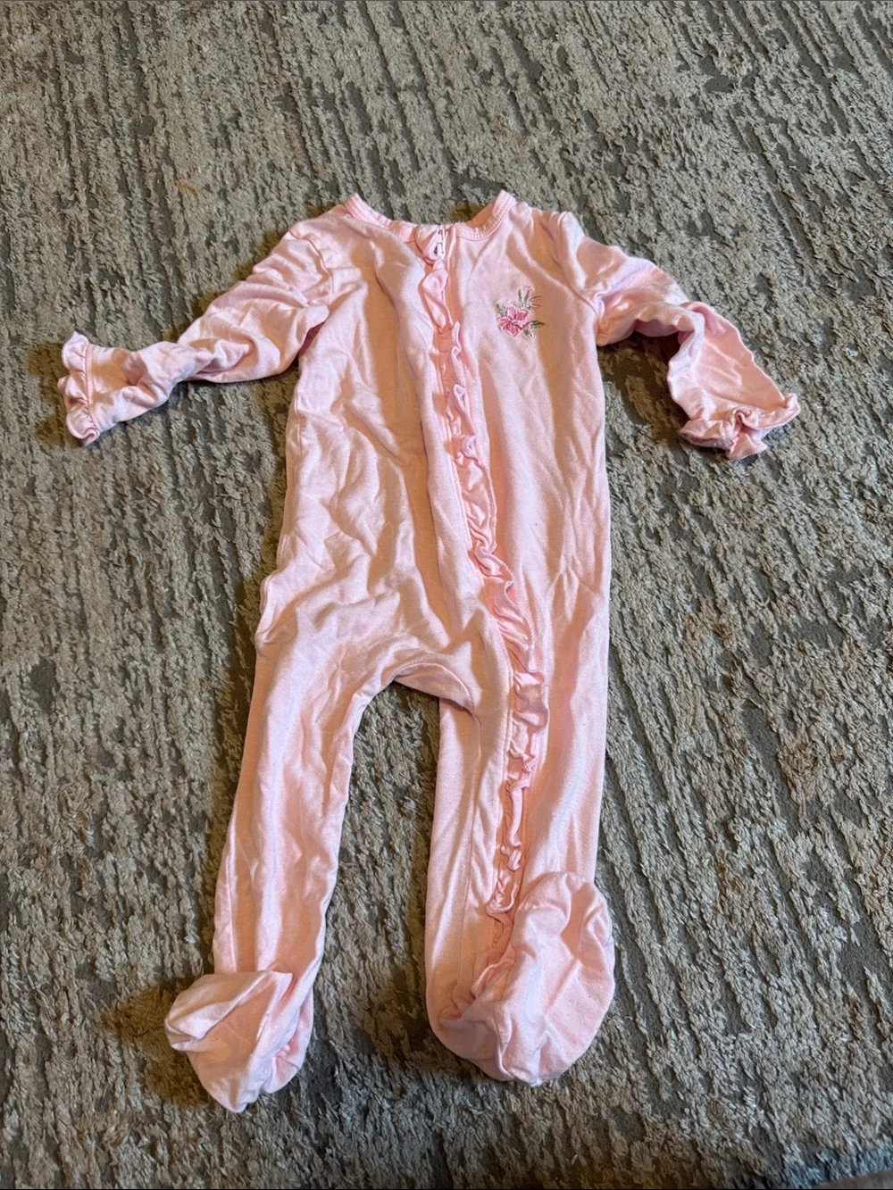 Little Me Soft Pink Ruffle-Front Footed One-Piece 9 month